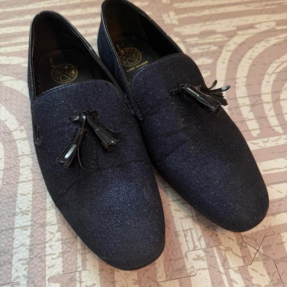 Kurt Geiger Navy Blue Glitter Tassel Loafers Mens EU 42 Formal Dress Shoes 09747